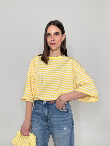 Maglia Felpa a righe light cotton in cotone Giallo/Bianco