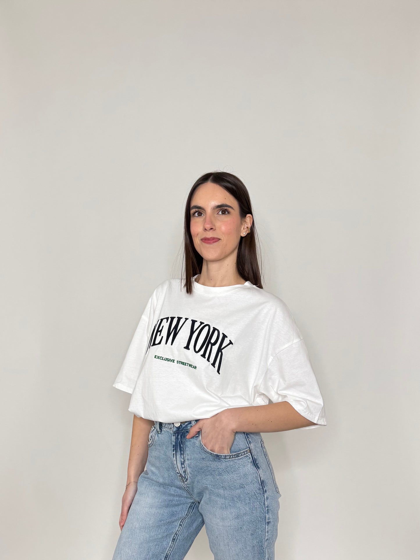 T-shirt in cotone "New York" Bianco