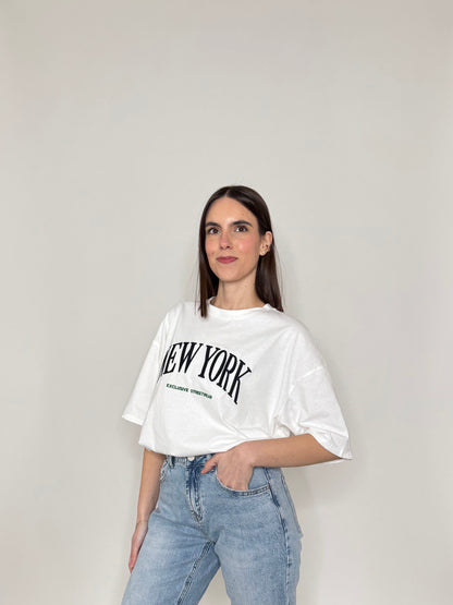 T-shirt in cotone "New York" Bianco
