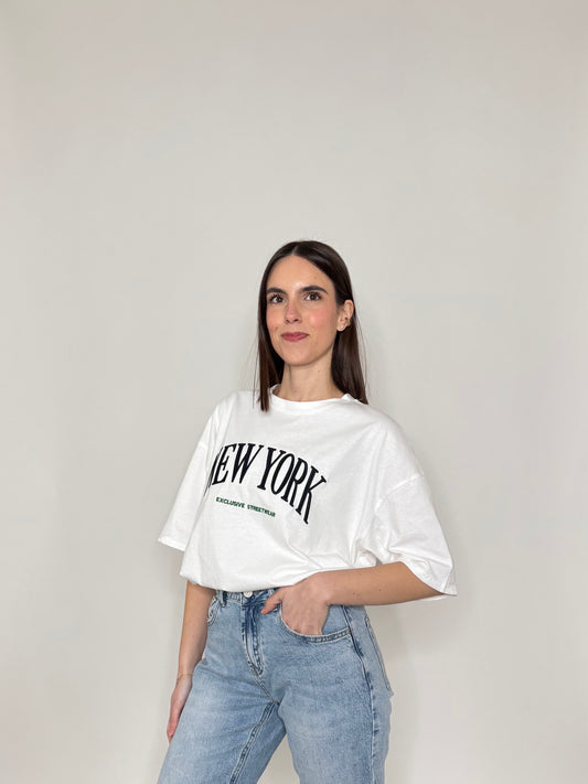 T-shirt in cotone "New York" Bianco
