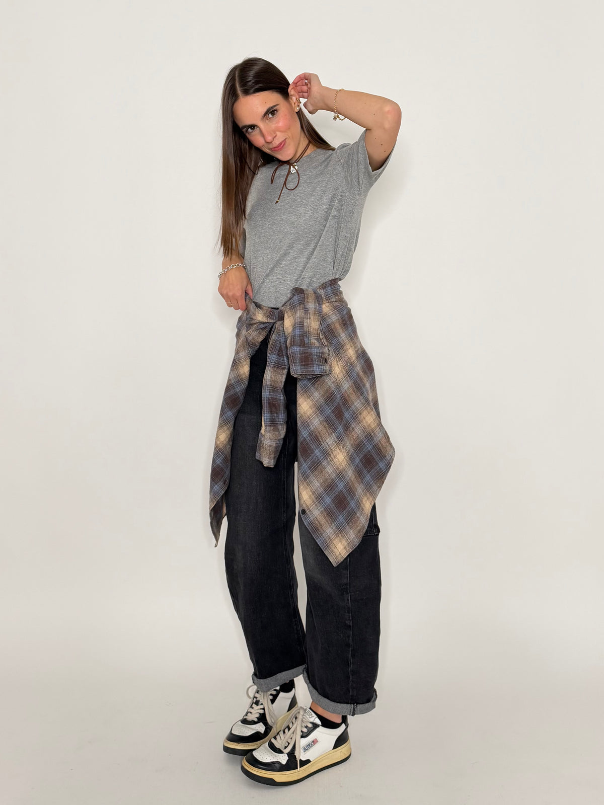 Jeans Barrell con spicchi laterali Grigio nero