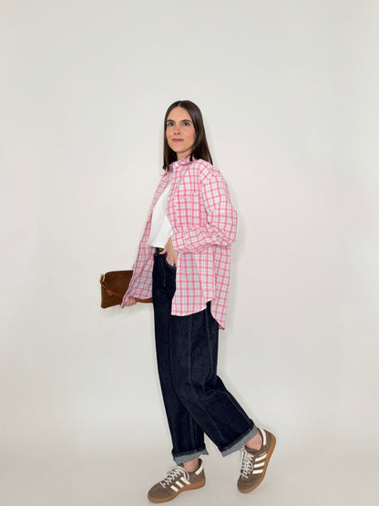 Camicia in cotone a quadri Rosa
