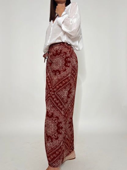 Gonna pareo in fresca viscosa stampa bandana bordeaux