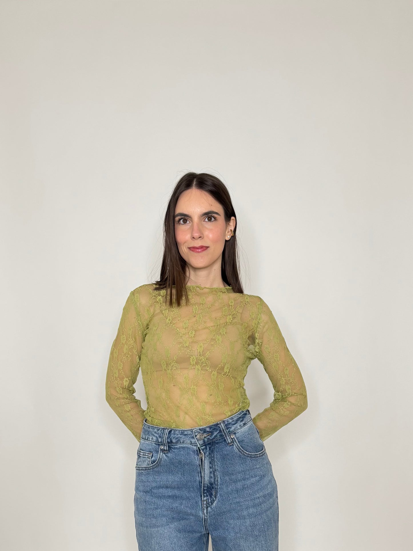 Maglia pizzo in misto cotone viscosa spring/summer Verde