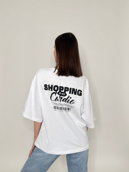 T-shirt bianca con stampa sul retro in 100% cotone