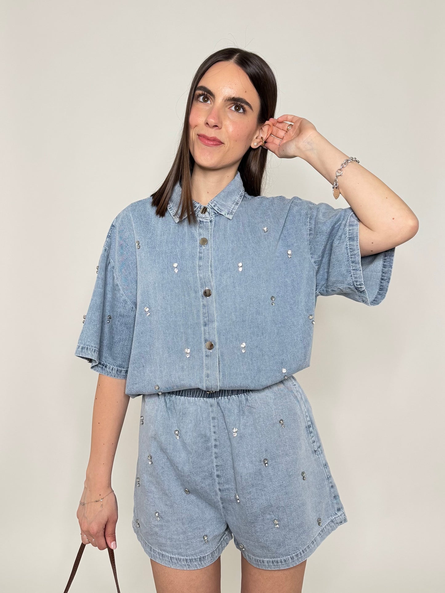 Completo denim in cotone con caboshon