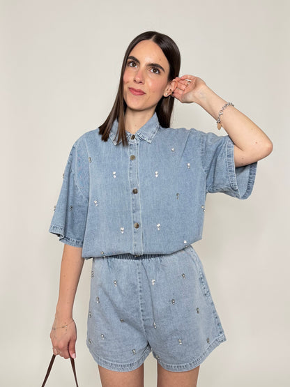 Completo denim in cotone con caboshon