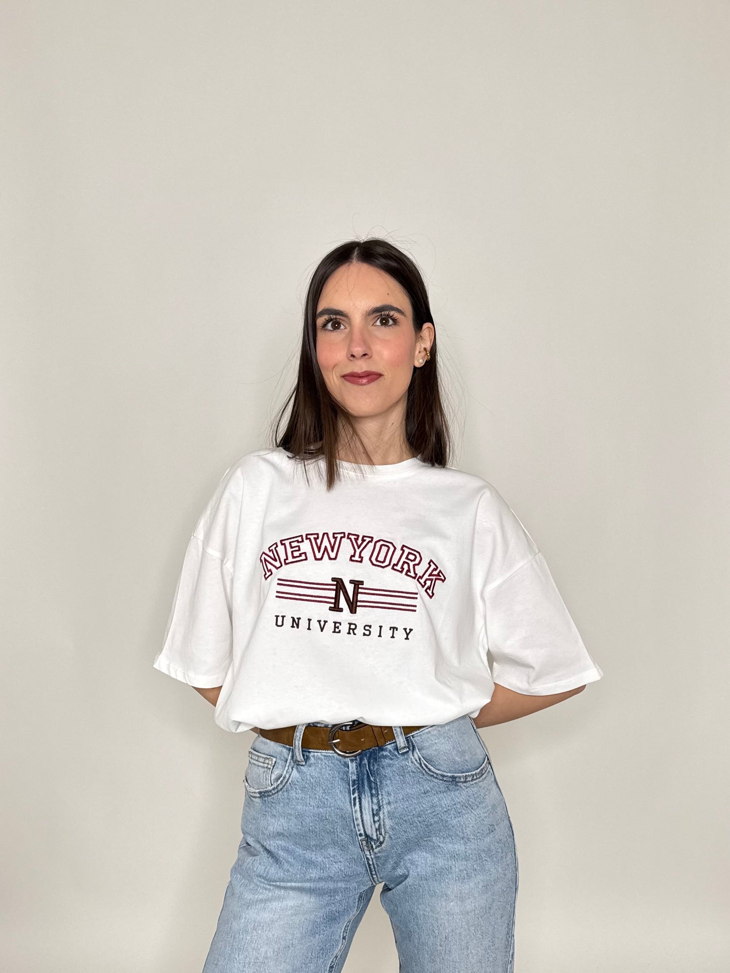 T-shirt in cotone "New York - University" Bianco
