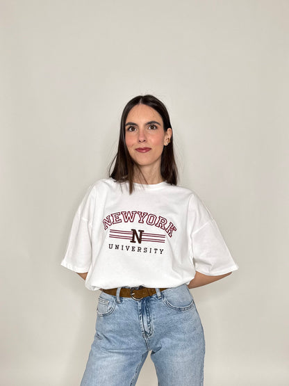 T-shirt in cotone "New York - University" Bianco
