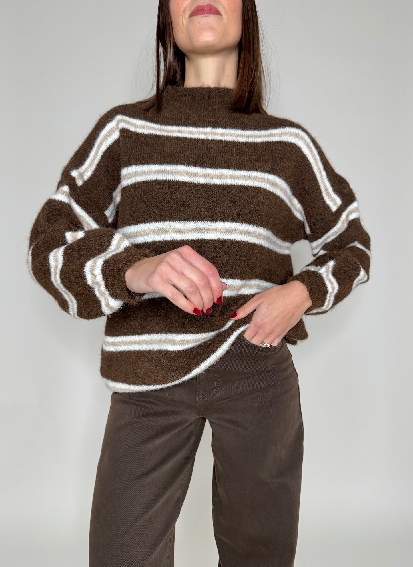 Pullover in misto lana righe cioccolato