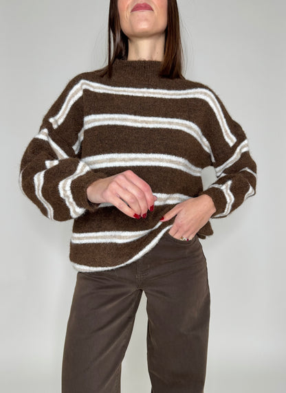 Pullover in misto lana righe cioccolato
