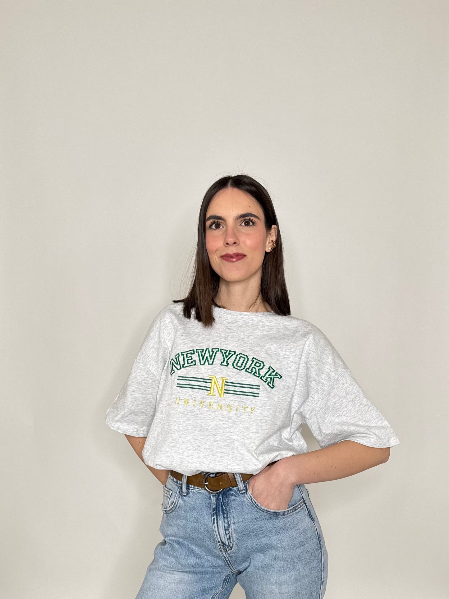 T-shirt in cotone "New York - University" Grigio