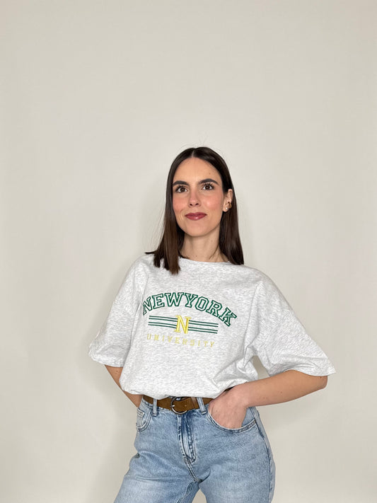 T-shirt in cotone "New York - University" Grigio