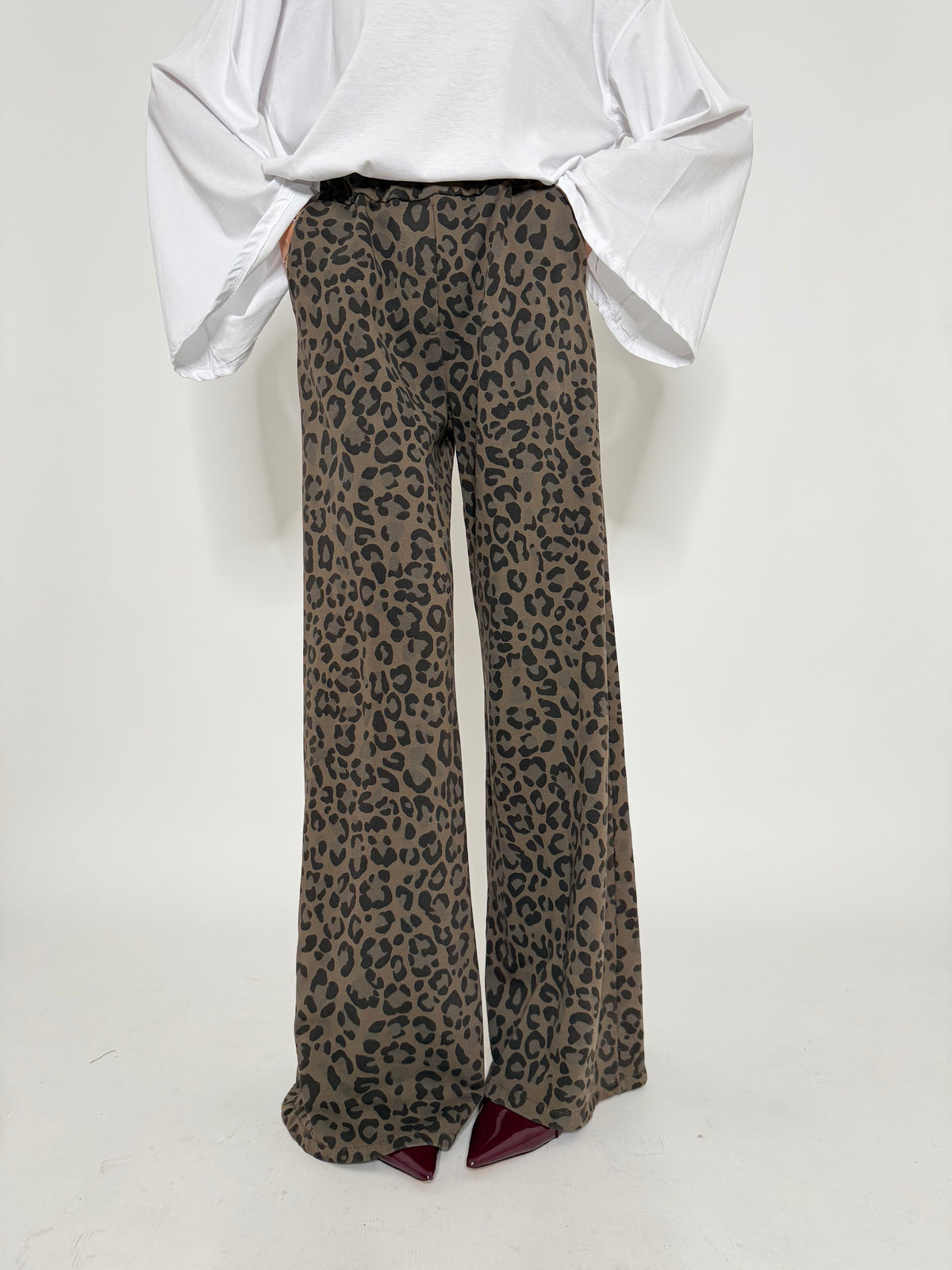 Pantalone palazzo leopardato in cotone