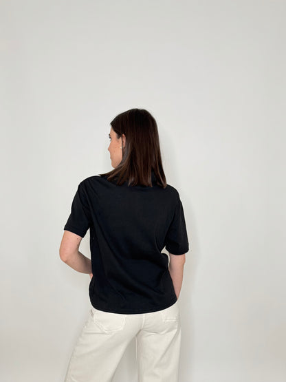 Polo basic light cotton con taschino e cuore Nero