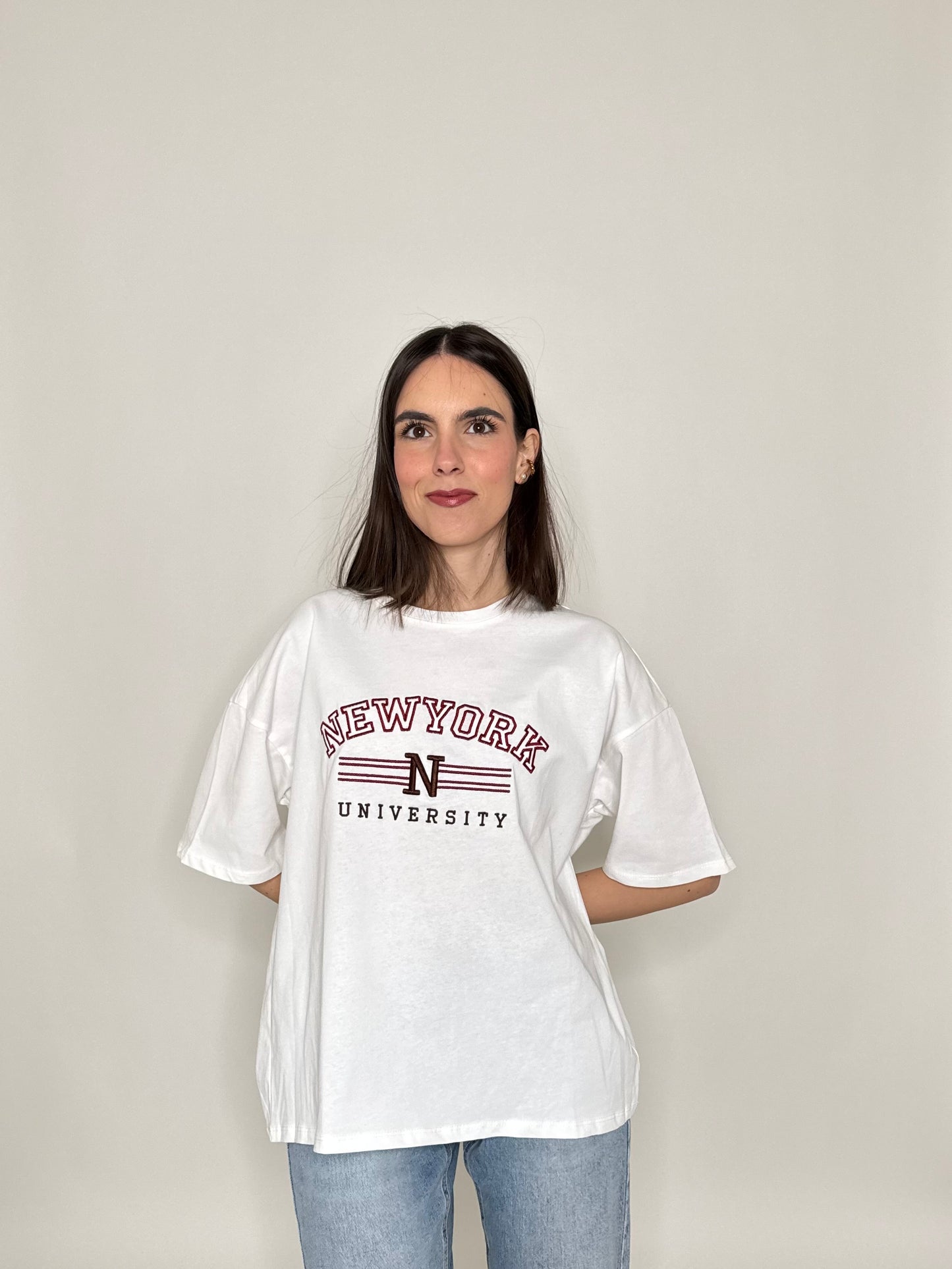 T-shirt in cotone "New York - University" Bianco