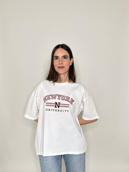 T-shirt in cotone "New York - University" Bianco
