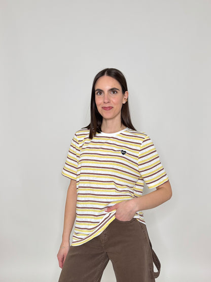 T-shirt righe light cotton con cuore Giallo