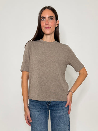 Maglia girocollo basic in viscosa e cotone tortora