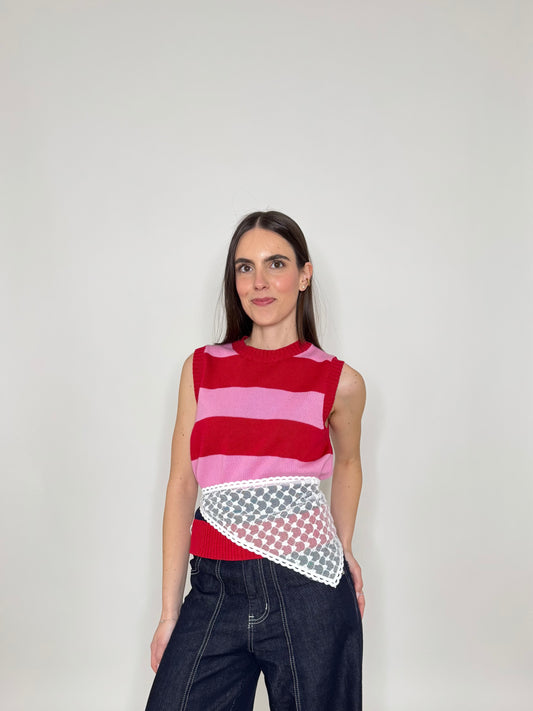 Gilet basic a righe 100% cotone Confetto/Fragola/Blu