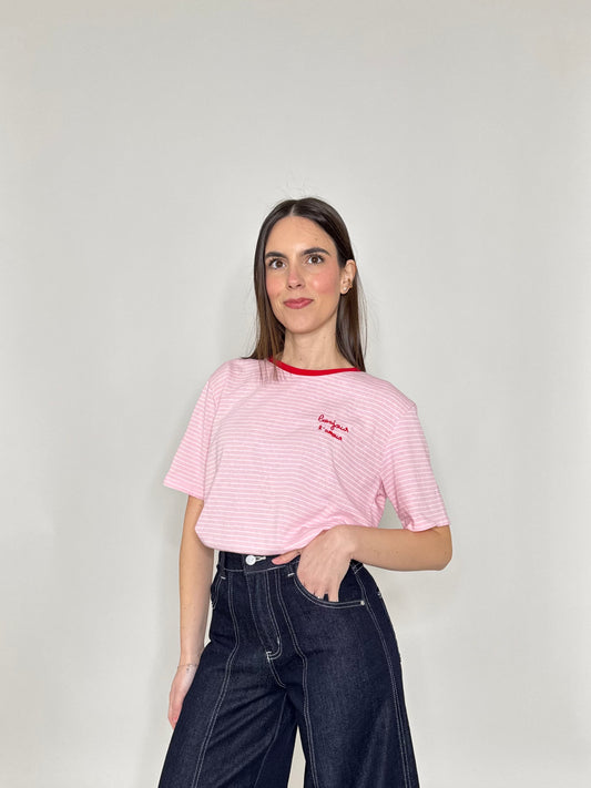 T-shirt righe light cotton Rosa