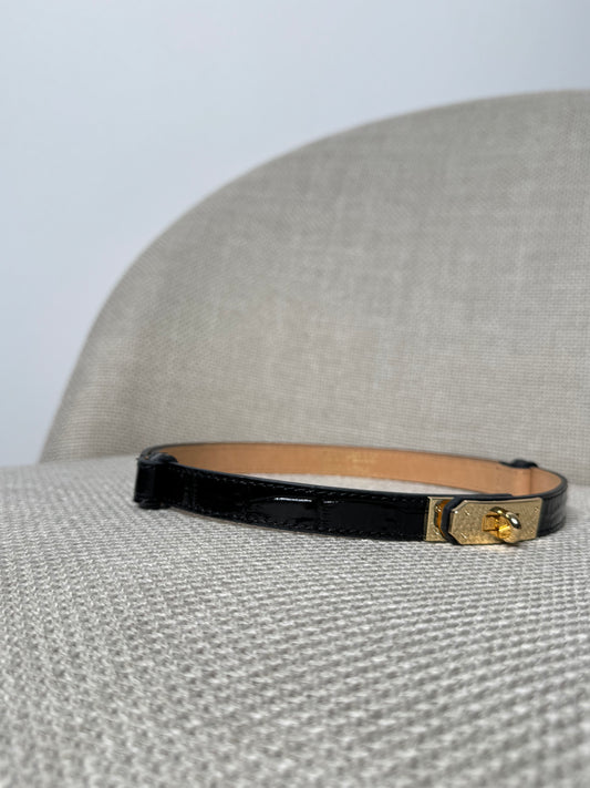 Cintura vera pelle stampa cocco nero lucido regolabile stile Hermes 2cm LIMITED EDITION