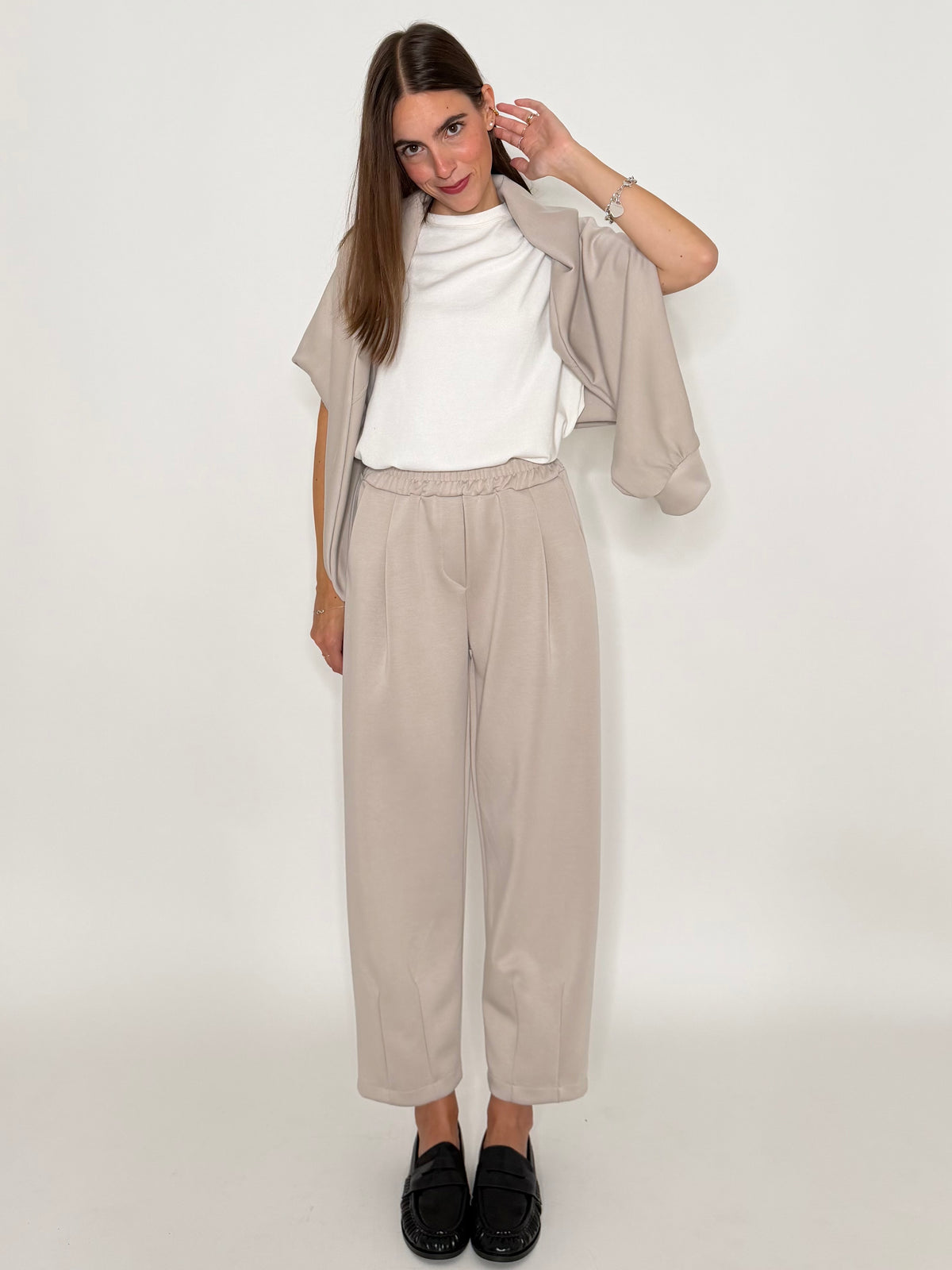 Pantalone ovetto relax fit in viscosa beige