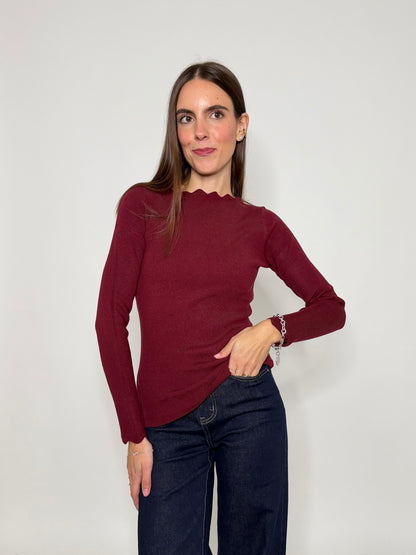 Maglia in morbida viscosa zigzag fit bordeuax