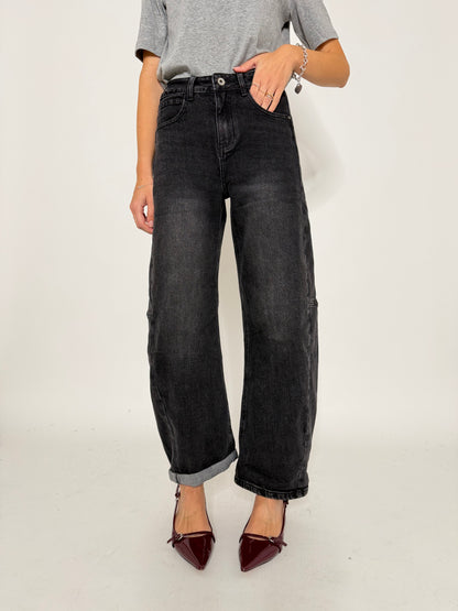 Jeans Barrell con spicchi laterali Grigio nero