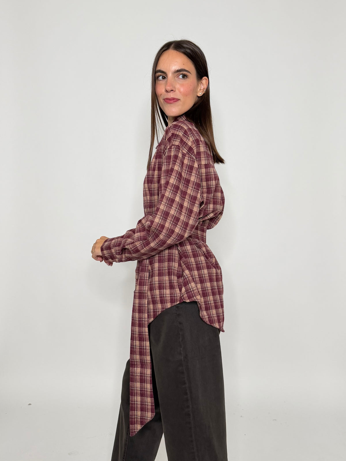 Camicia check in cotone vino