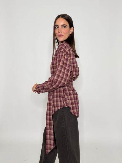 Camicia check in cotone vino