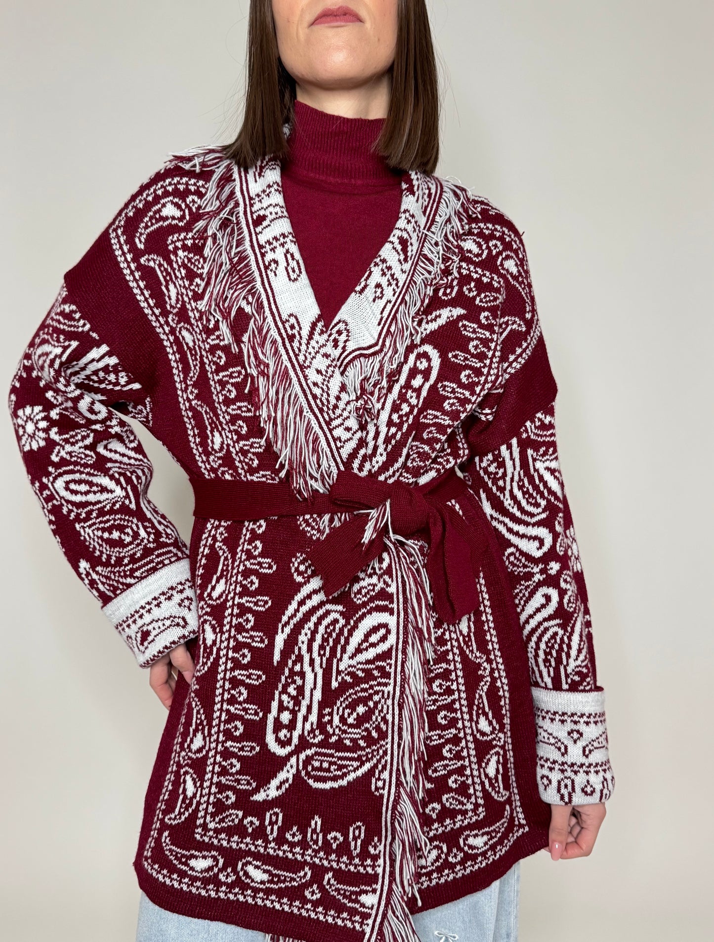 Cardigan bandana Jacquard Bordeaux