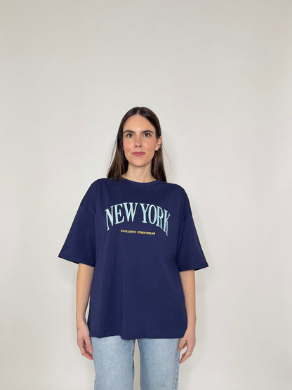 T-shirt in cotone "New York" Blu Navy