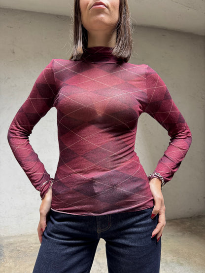 Maglia Cashmere mezzo collo stampa rombi Bordeaux