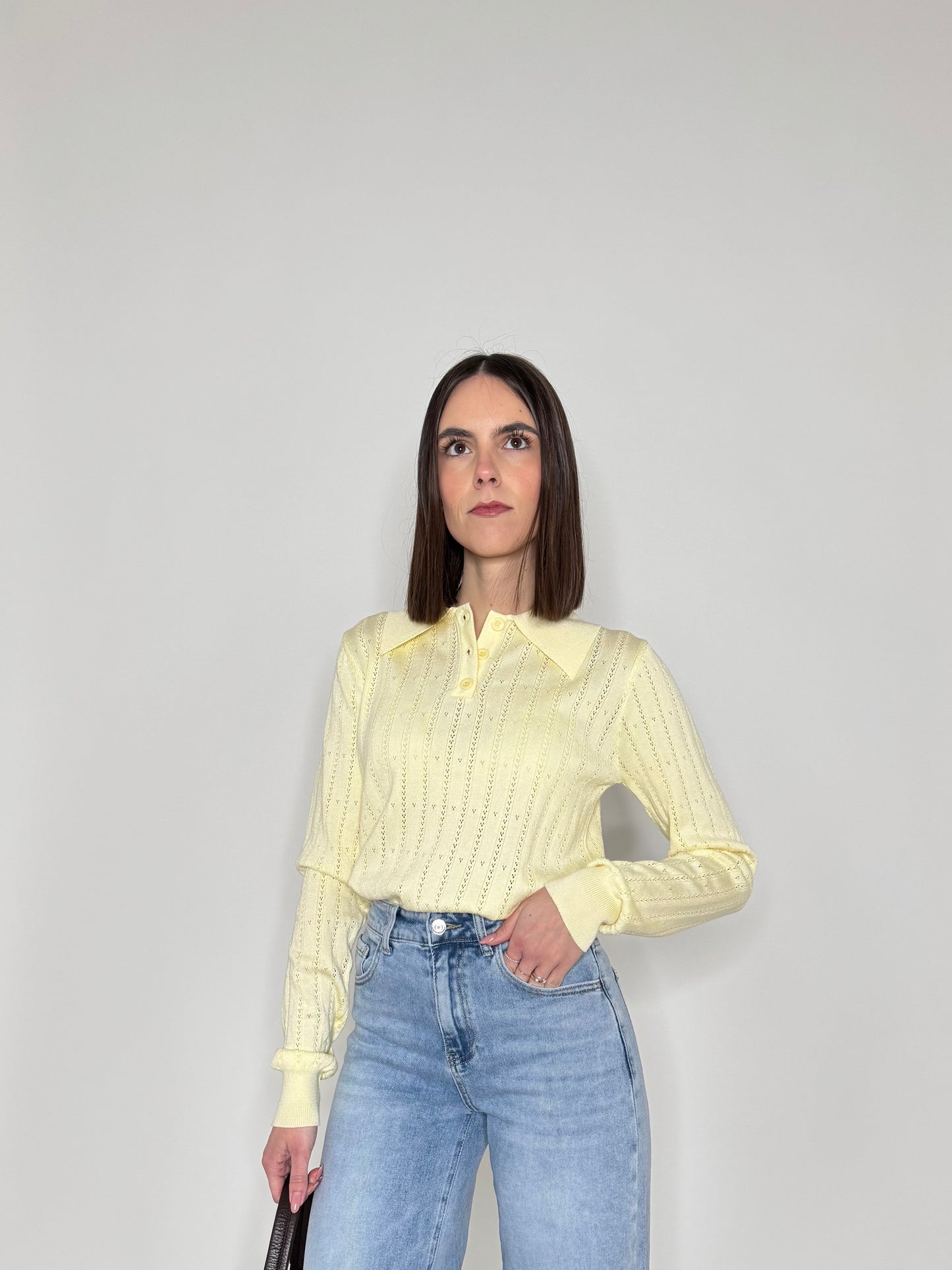 Maglia polo in viscosa con cuoricini Giallo pulcino