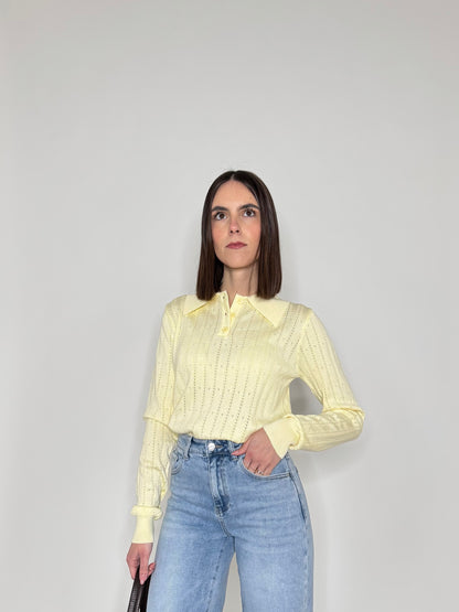 Maglia polo in viscosa con cuoricini Giallo pulcino