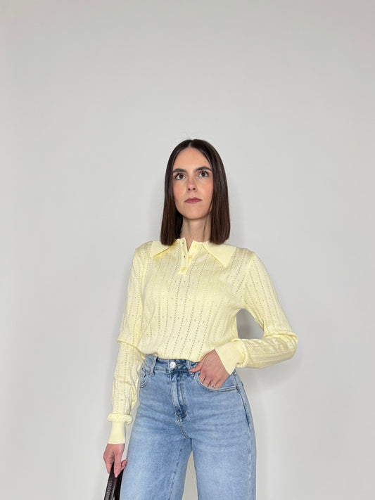 Maglia polo in viscosa con cuoricini Giallo pulcino