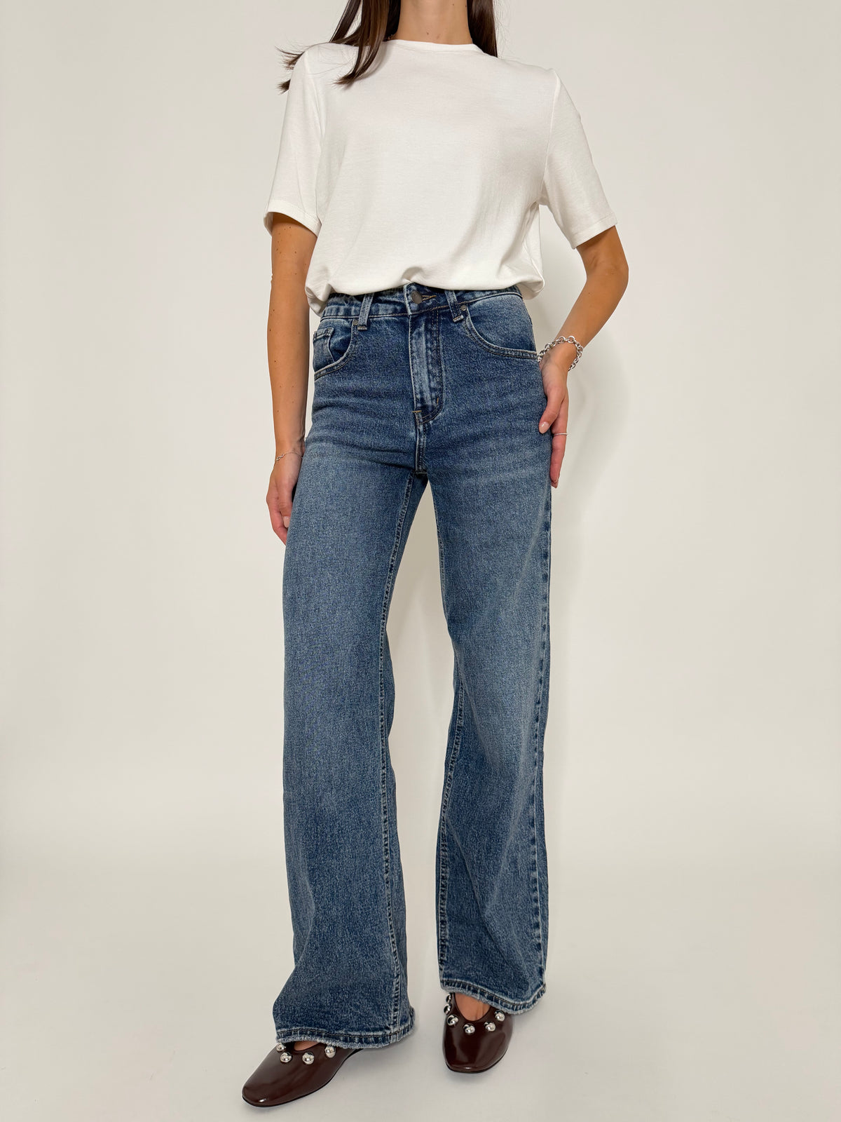 Jeans Wide Leg in Denim Blu