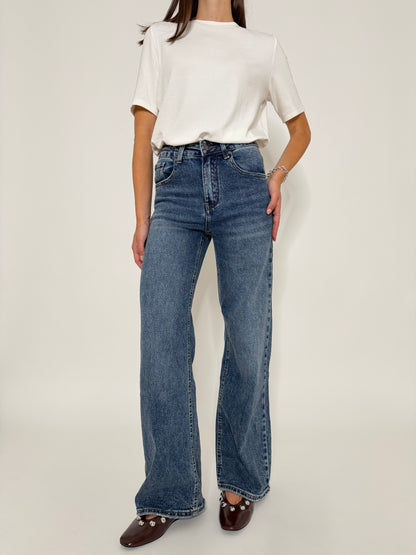 Jeans Wide Leg in Denim Blu