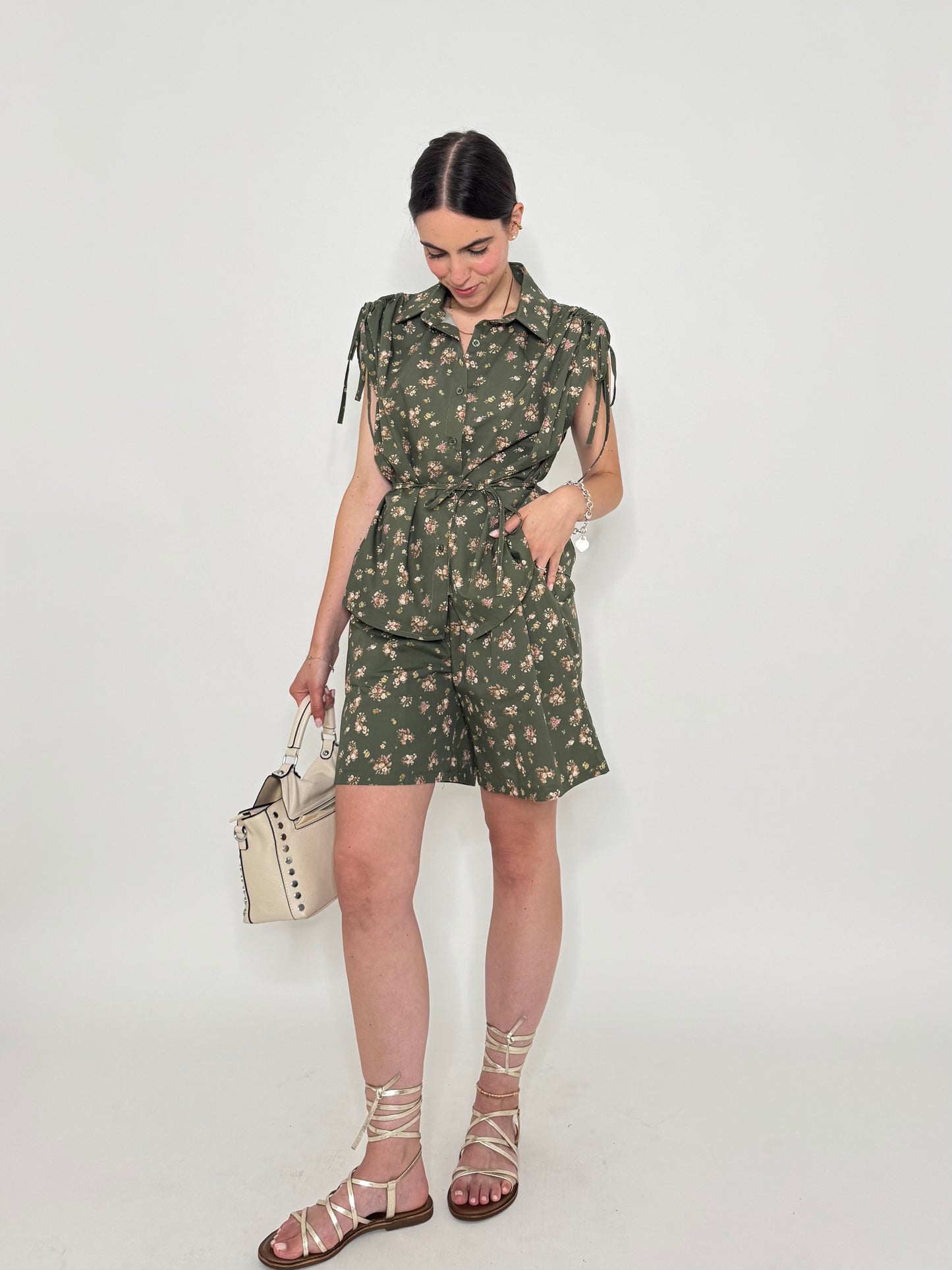 Completo Floreale Olivia Verde