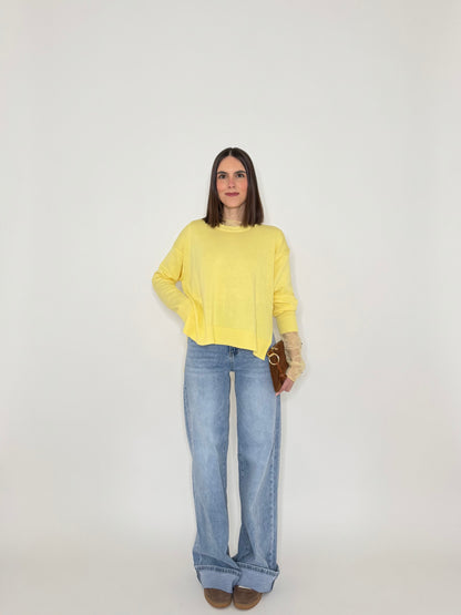 Maglia girocollo scatoletta in 100% cotone Giallo