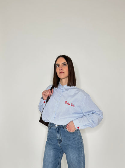 Camicia a righe Dolce vita in cotone Azzurro