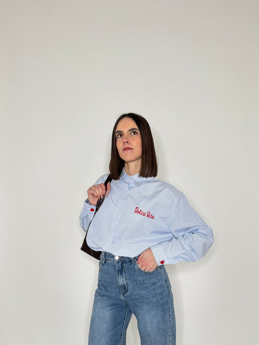 Camicia a righe Dolce vita in cotone Azzurro