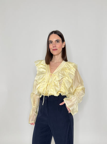 Camicia volant in lyocell con laccetti giallo