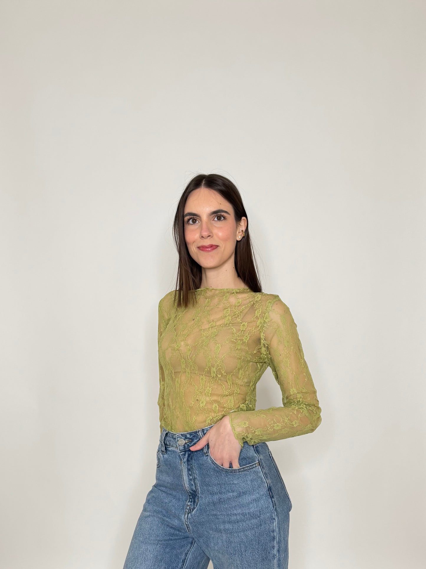 Maglia pizzo in misto cotone viscosa spring/summer Verde