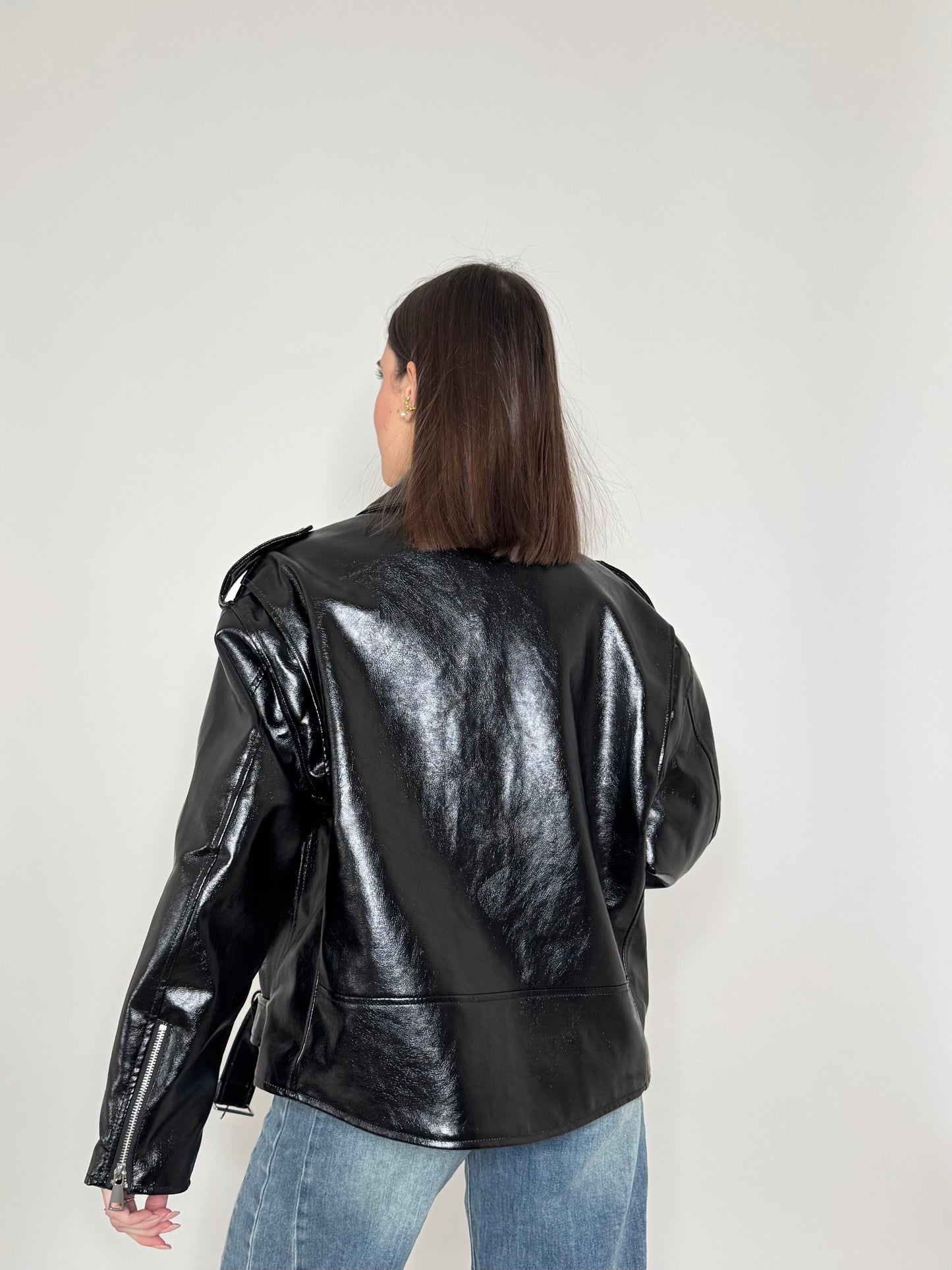 Giacca Biker in ecopelle martellata