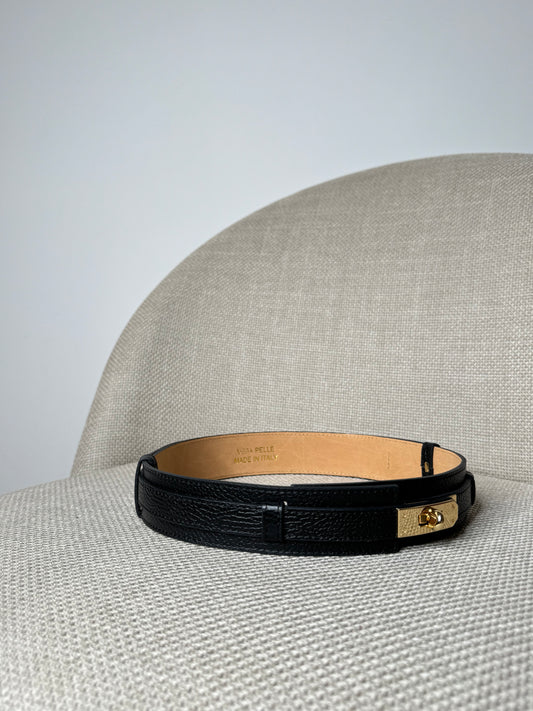 Cintura alta regolabile stile Hermès in vera pelle martellata nera 4cm