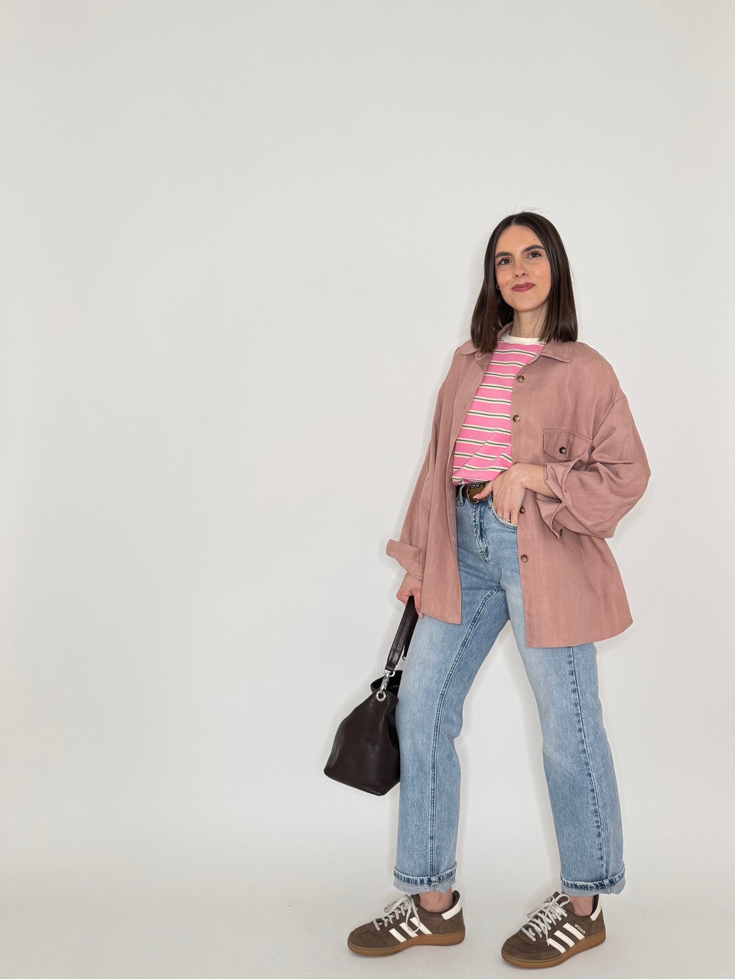 T-shirt millerighe con ricamo in cotone - Rosa