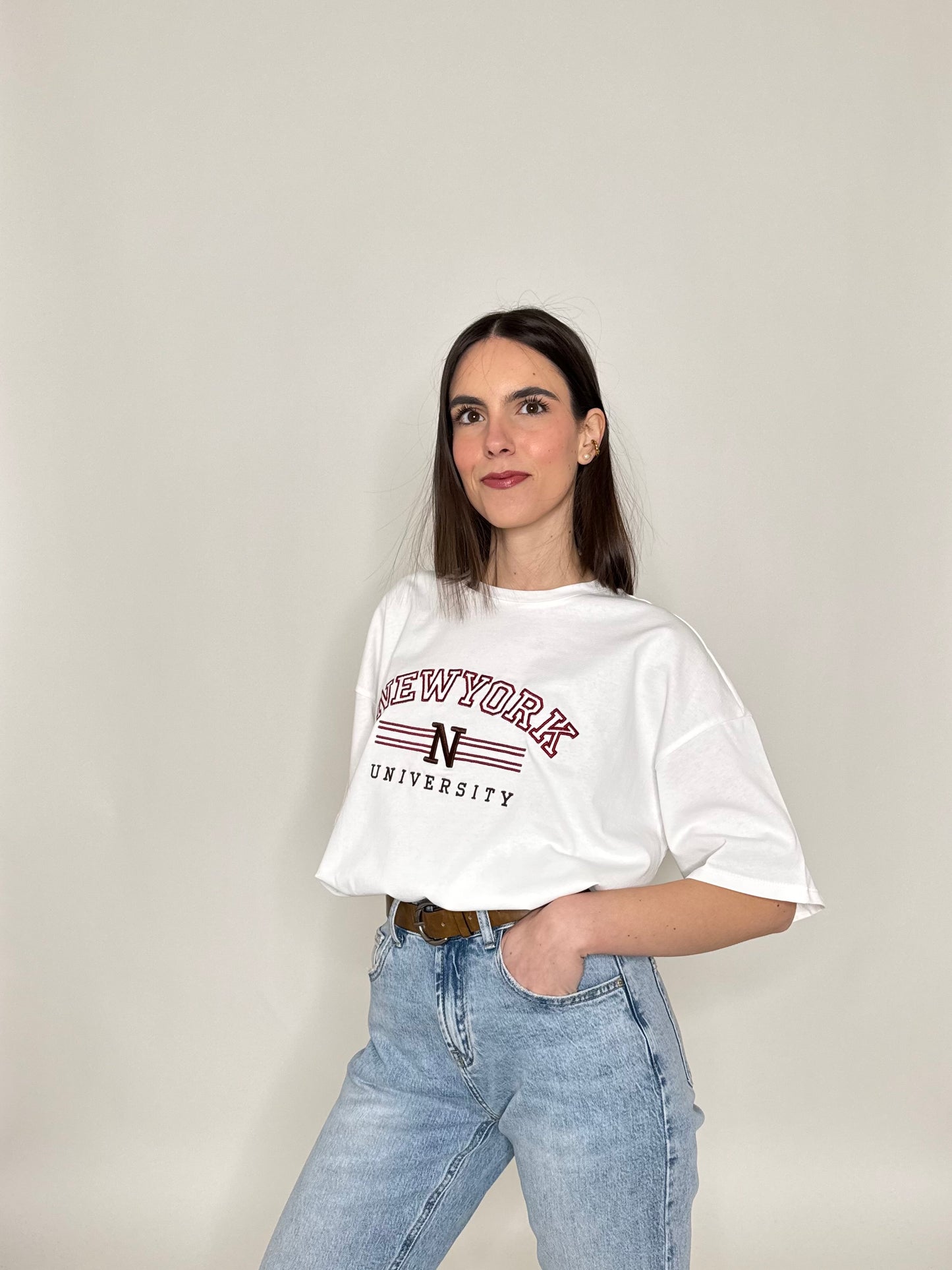 T-shirt in cotone "New York - University" Bianco