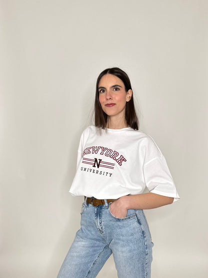 T-shirt in cotone "New York - University" Bianco